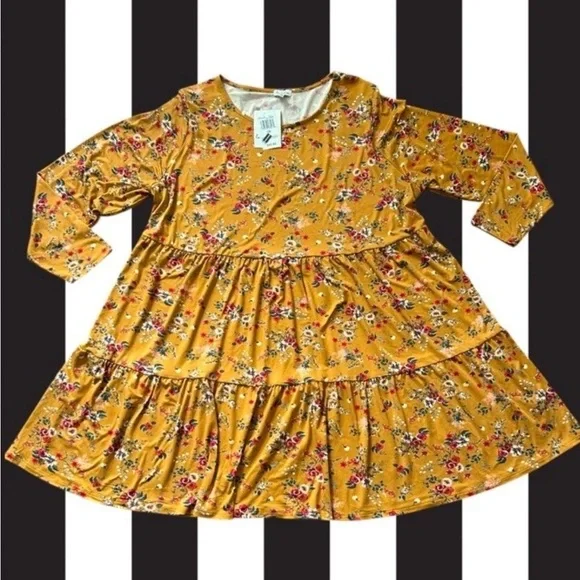 Love Fire Floral Tiered Long Sleeve Babydoll Mini Dress 3X Stretch Cottagecore - Picture 3 of 10